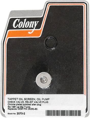 COLONY MACHINE - OIL PUMP PLUG FOR TAPPET OIL SCREEN - Image 1