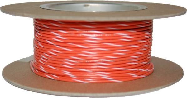 NAMZ CUSTOM CYCLE - #18-GAUGE ORANGE/WHITE STRIPE 100' SPOOL OF PRIMARY WIRE - Image 1