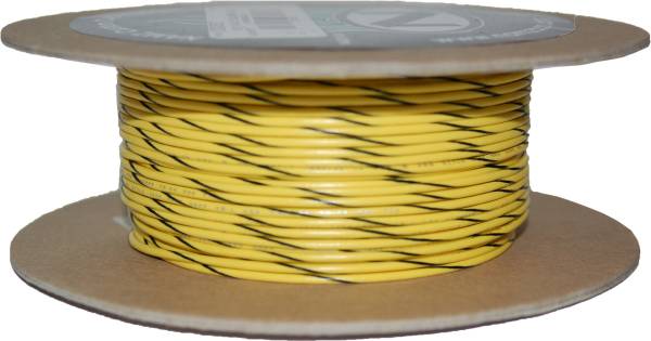 NAMZ CUSTOM CYCLE - #18-GAUGE YELLOW/BLACK STRIPE 100' SPOOL OF PRIMARY WIRE - Image 1