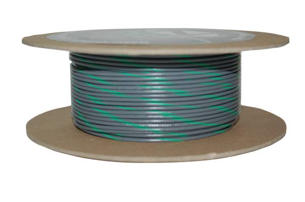 NAMZ CUSTOM CYCLE - #18-GAUGE GREY/GREEN STRIPE 100' SPOOL OF PRIMARY WIRE - Image 1