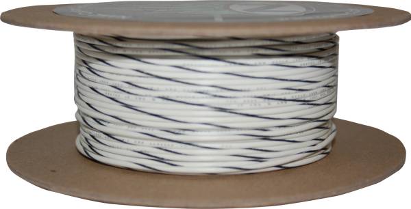 NAMZ CUSTOM CYCLE - #18-GAUGE WHITE/BLACK STRIPE 100' SPOOL OF PRIMARY WIRE - Image 1