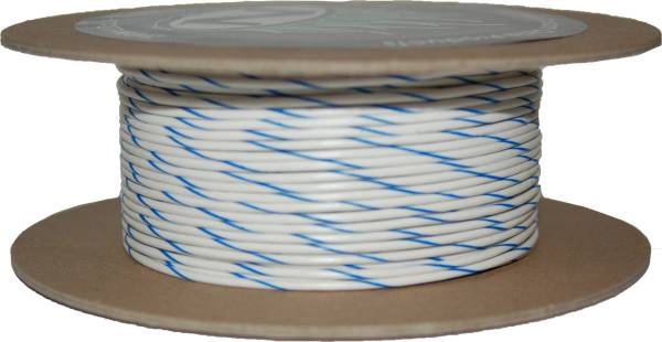 NAMZ CUSTOM CYCLE - #18-GAUGE WHITE/BLUE STRIPE 100' SPOOL OF PRIMARY WIRE - Image 1