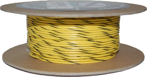 NAMZ CUSTOM CYCLE - 100' SPOOL 20-GAUGE WIRE (YELLOW/BLACK STRIPE) - Image 1