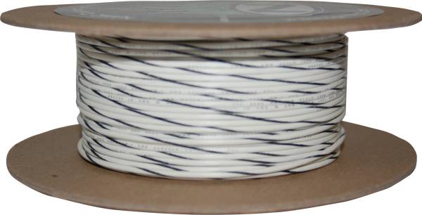 NAMZ CUSTOM CYCLE - 100' SPOOL 20-GAUGE WIRE (WHITE/BLACK STRIPE) - Image 1