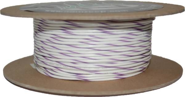 NAMZ CUSTOM CYCLE - 100' SPOOL 20-GAUGE WIRE (WHITE/VIOLET STRIPE) - Image 1