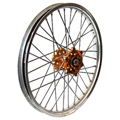 DUBYA - FRONT WHEEL 1.60 X 21 ORANGE HUB SILVER RIM - Image 1