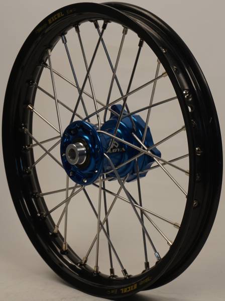 DUBYA - FRONT WHEEL 1.40 X 14 BLUE HUB BLACK RIM - Image 1