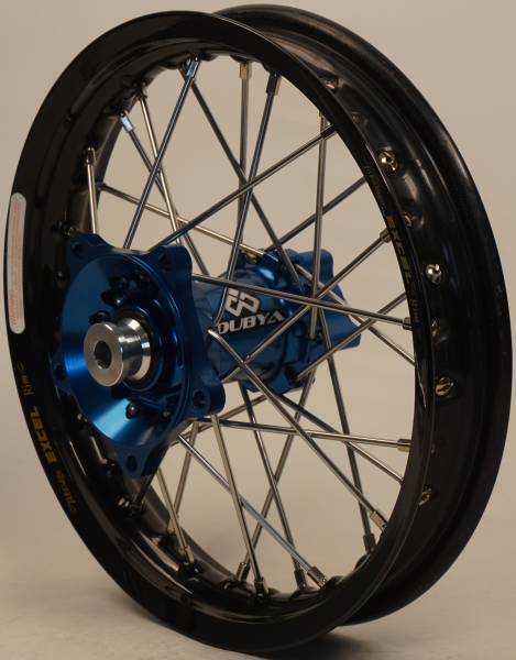 DUBYA - REAR WHEEL 1.60 X 12 BLUE HUB BLACK RIM - Image 1