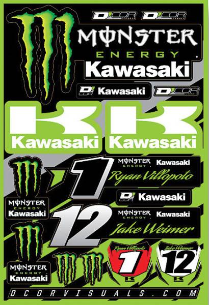 D-COR - DECAL SHEET TEAM MONSTER ENERGY KAWASAKI 12"X18" - Image 1