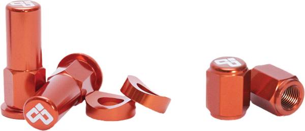 DUBYA - RIM LOCK NUT & VALVE CAP KIT ORANGE - Image 1