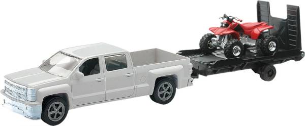 NEW-RAY - REPLICA 1:43 TRUCK/TRAILER/ATV CHEVY WHITE/ATV RED - Image 1