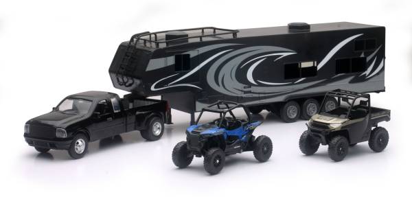 NEW-RAY - REPLICA  PICK UP TOY HAULER W/POLARIS VEHICLES SET - Image 1