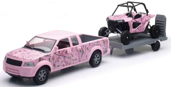 NEW-RAY - REPLICA 1:18 TRUCK/TRAILER/UTV TRUCK PINK CAMO/UTV PINK CAMO - Image 1