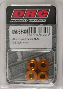 ALUMINUM FLANGE NUTS GOLD M6X12MM 4/PK