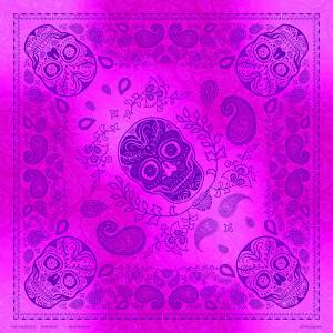 DELUXE BANDANNA PINK/PURPLE SKULL PAISLEY