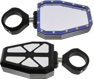 BILLET SIDE MIRRORS DIAMOND W/BEZEL BLUE 1.75"