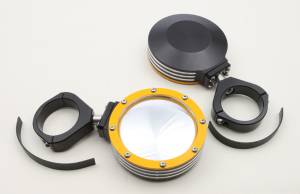 BILLET SIDE MIRRORS ROUND W/BEZEL YELLOW 2"