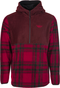 FLY HALF ZIP PULLOVER HOODIE RED PLAID MD