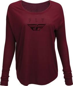 WOMEN'S FLY LOGO LONG SLEEVE TEE MAROON 2X