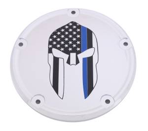 6   M8 SOFTAIL DERBY COVER SPARTA BLUE LINE CHROME