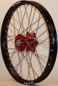 FRONT WHEEL 1.60 X 21 RED HUB BLACK RIM