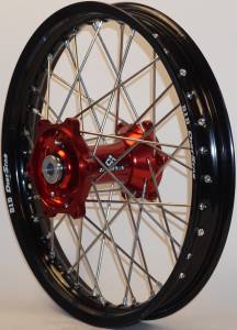 REAR WHEEL 2.15 X 18 RED HUB BLACK RIM